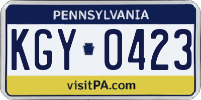 PA license plate KGY0423
