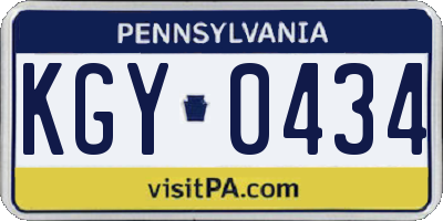 PA license plate KGY0434