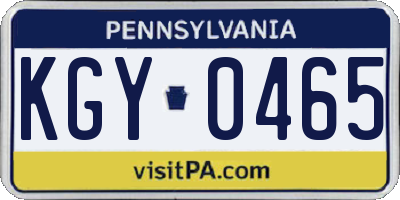 PA license plate KGY0465