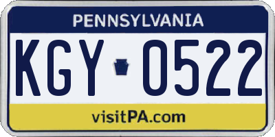 PA license plate KGY0522