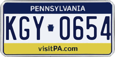 PA license plate KGY0654