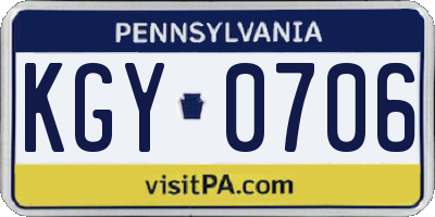 PA license plate KGY0706