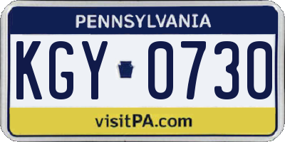 PA license plate KGY0730
