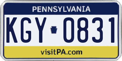 PA license plate KGY0831