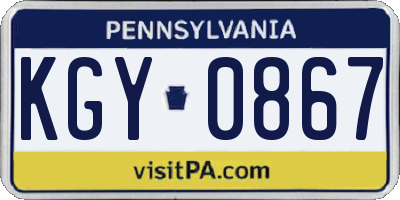 PA license plate KGY0867