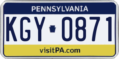 PA license plate KGY0871