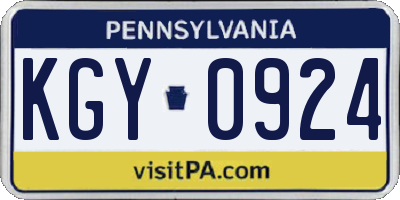 PA license plate KGY0924
