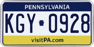 PA license plate KGY0928