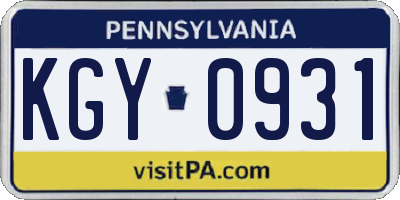 PA license plate KGY0931
