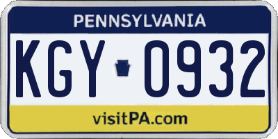 PA license plate KGY0932