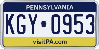 PA license plate KGY0953