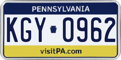 PA license plate KGY0962