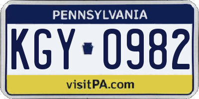 PA license plate KGY0982