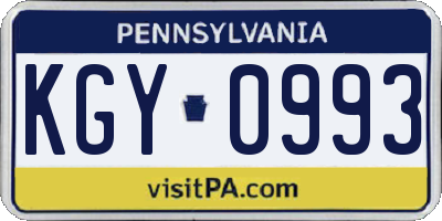PA license plate KGY0993