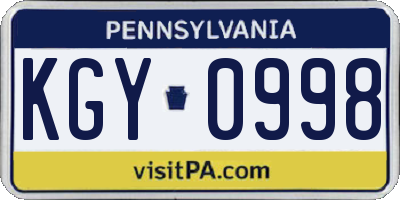 PA license plate KGY0998