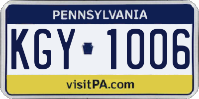 PA license plate KGY1006