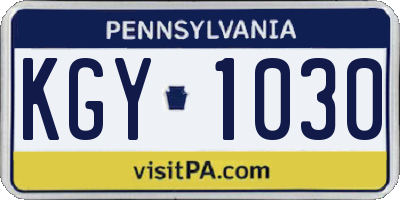 PA license plate KGY1030