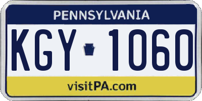 PA license plate KGY1060