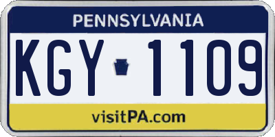 PA license plate KGY1109