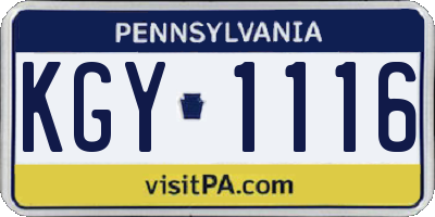 PA license plate KGY1116