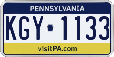 PA license plate KGY1133