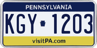PA license plate KGY1203