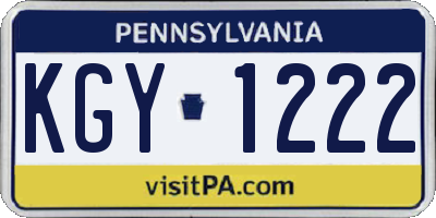 PA license plate KGY1222