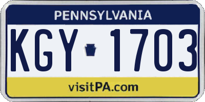 PA license plate KGY1703