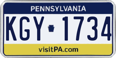 PA license plate KGY1734