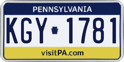 PA license plate KGY1781