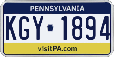 PA license plate KGY1894