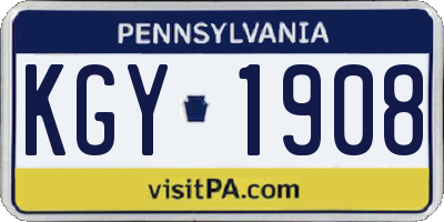 PA license plate KGY1908