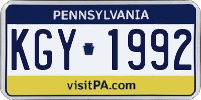 PA license plate KGY1992