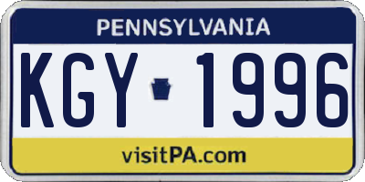 PA license plate KGY1996
