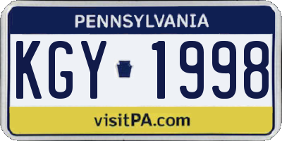 PA license plate KGY1998