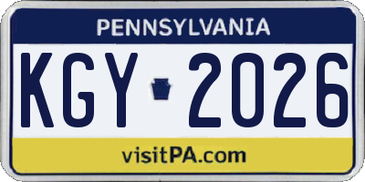 PA license plate KGY2026