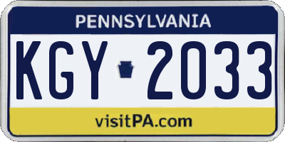 PA license plate KGY2033