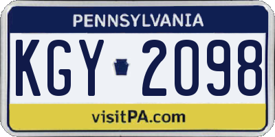 PA license plate KGY2098