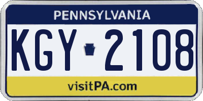 PA license plate KGY2108