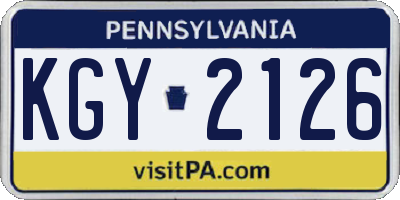 PA license plate KGY2126