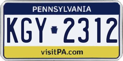 PA license plate KGY2312