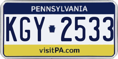 PA license plate KGY2533