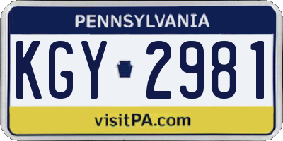 PA license plate KGY2981