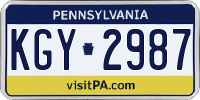 PA license plate KGY2987