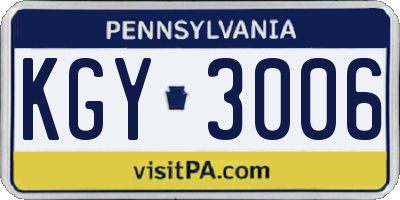 PA license plate KGY3006
