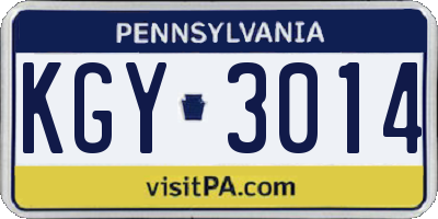 PA license plate KGY3014