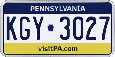 PA license plate KGY3027