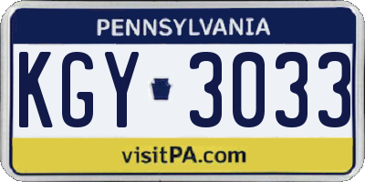 PA license plate KGY3033