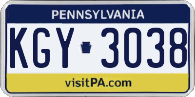 PA license plate KGY3038