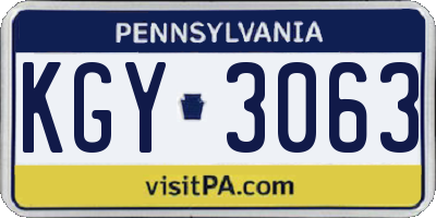 PA license plate KGY3063